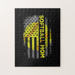 American Flag Vintage Softball Mum Jigsaw Puzzle