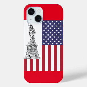 American Flag Vintage Staute of Liberty iPhone 15 Case