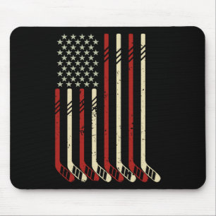 American Flag Vintage Usa Ice Hockey Lover Fan Pla Mouse Pad