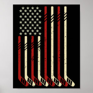 American Flag Vintage Usa Ice Hockey Lover Fan Pla Poster