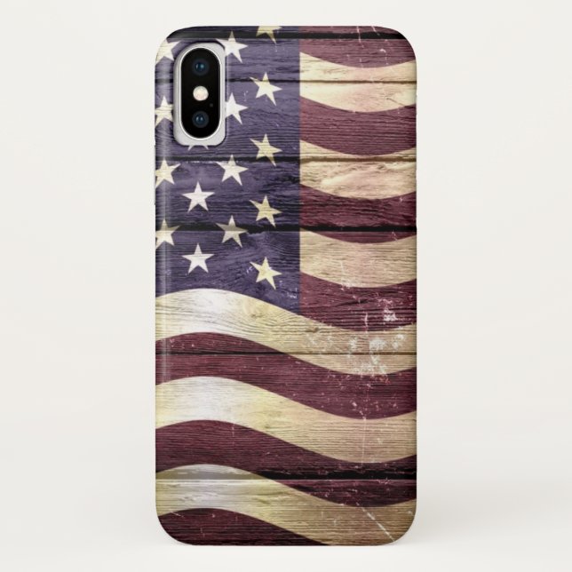 American Flag Vintage Wood Case-Mate iPhone Case (Back)