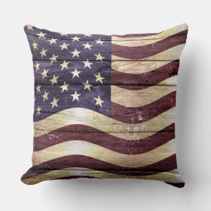American Flag Vintage Wood Cushion