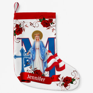 AMERICAN FLAG VIRGIN MARY RELIGIOUS ROSES SMALL CHRISTMAS STOCKING