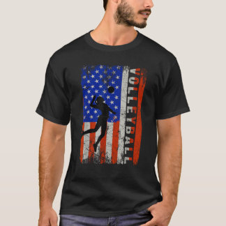 American Flag Volleyball Girl Teen Women USA Patri T-Shirt
