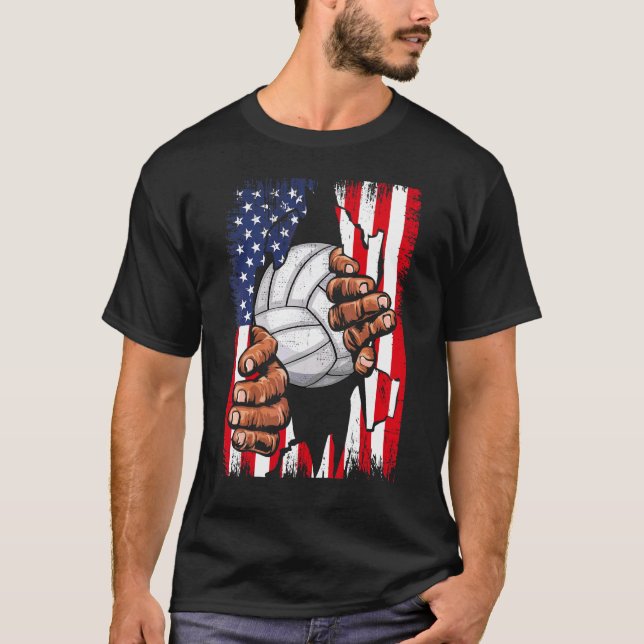 American Flag Volleyball Inside Me Patriotic Usa V T-Shirt (Front)