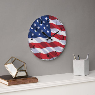 American Flag Wall Clock — Waving Flag Design