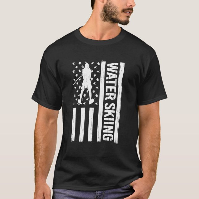 American Flag Water Skiing waterskiing USA men Wat T-Shirt (Front)