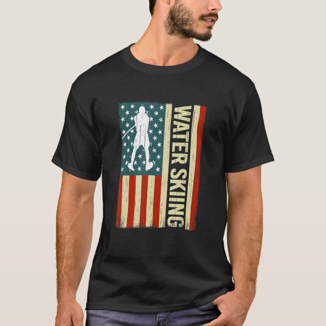 American Flag Water Skiing waterskiing USA men Wat T-Shirt (Front)