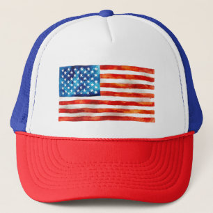 American Flag Watercolor Painting Artistic USA Trucker Hat