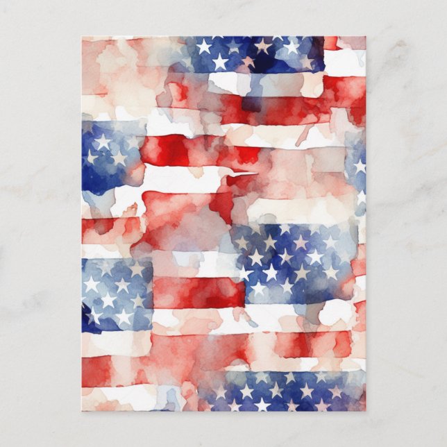American flag watercolor pattern postcard (Front)