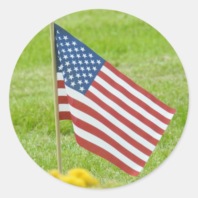 American Flag Waving Classic Round Sticker (Front)