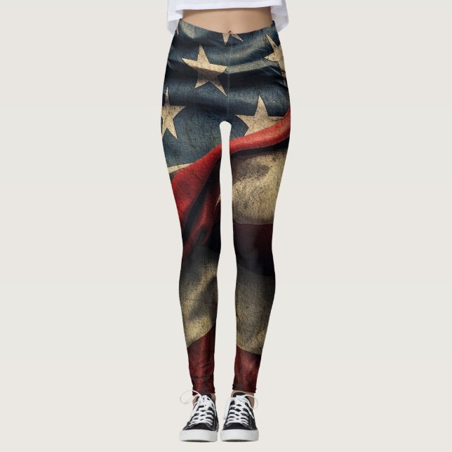 American Flag Waving Design Leggings (Front)