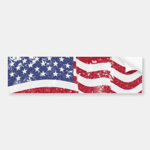 American Flag Waving - Distressed Bumper Sticker