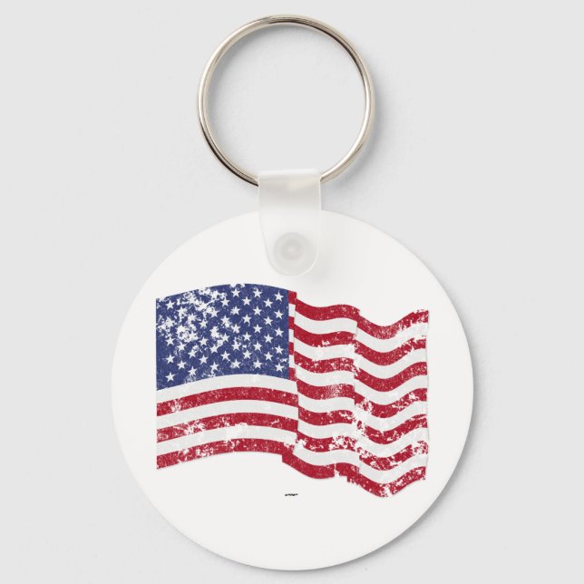 American Flag Waving - Distressed Key Ring (Front)