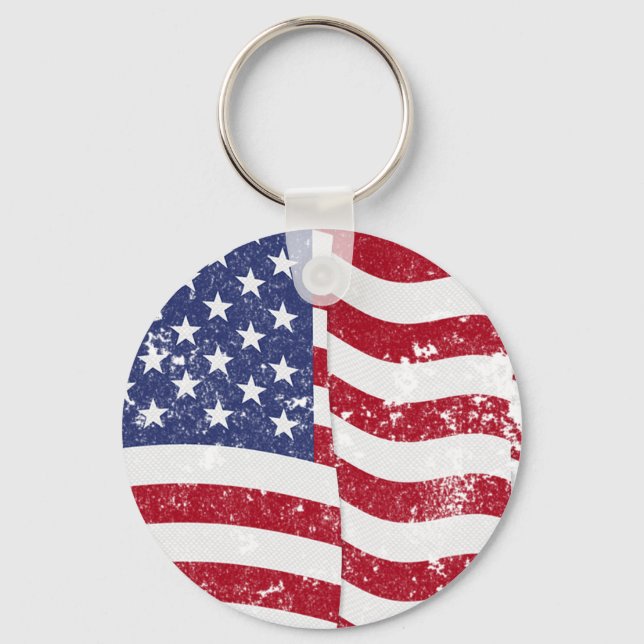 American Flag Waving - Distressed Key Ring (Front)