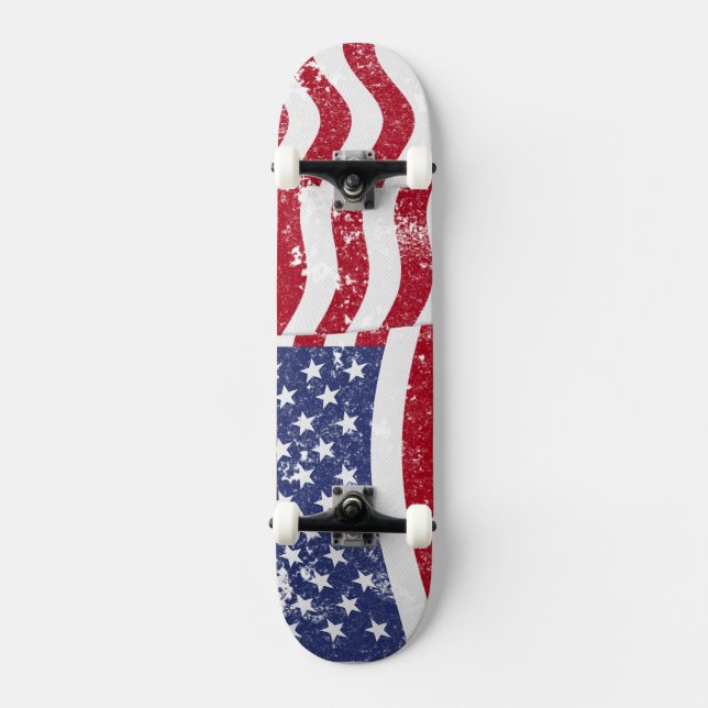 American Flag Waving - Distressed Skateboard (Front)