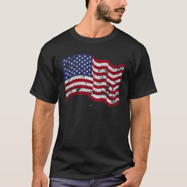 American Flag Waving - Distressed T-Shirt (Front)