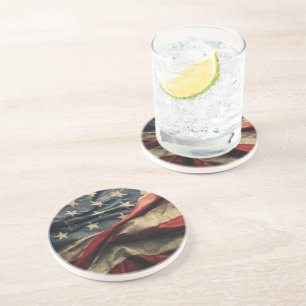American Flag Waving Fabric Design Coaster
