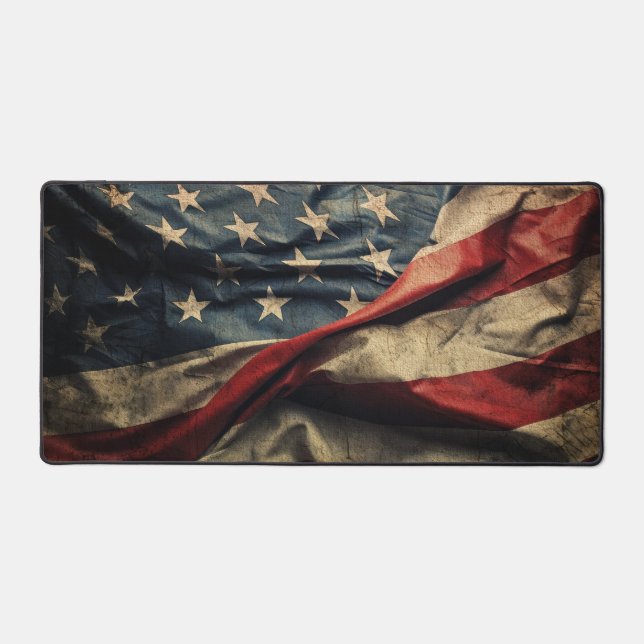 American Flag Waving Fabric Design Desk Mat (Front)