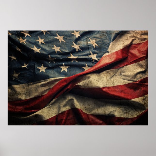 American Flag Waving Fabric Design Poster (Front)