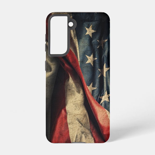 American Flag Waving Fabric Design Samsung Galaxy S21 Case (Back)