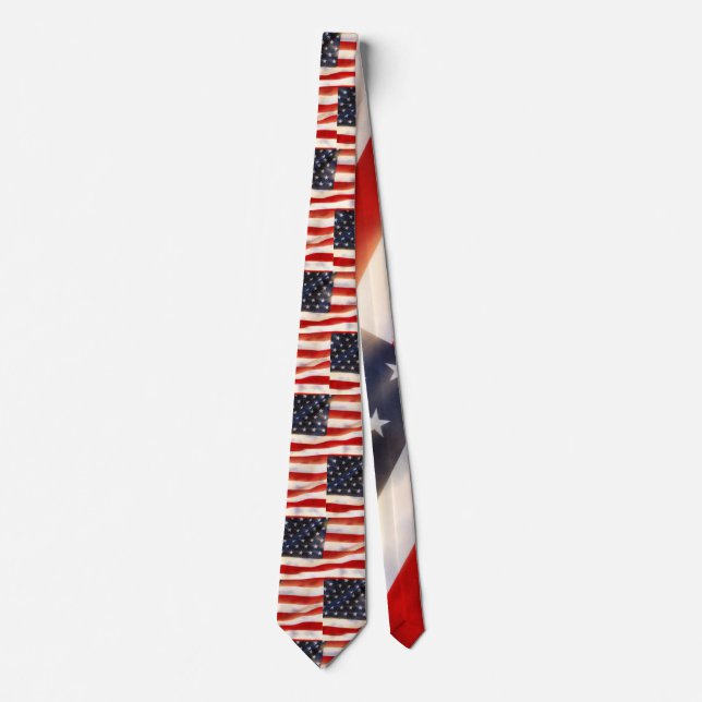 American flag waving in the wind tie (Front)