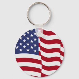 American Flag Waving Key Ring