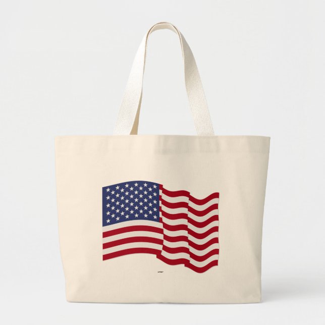 American Flag Waving Large Tote Bag (Front)