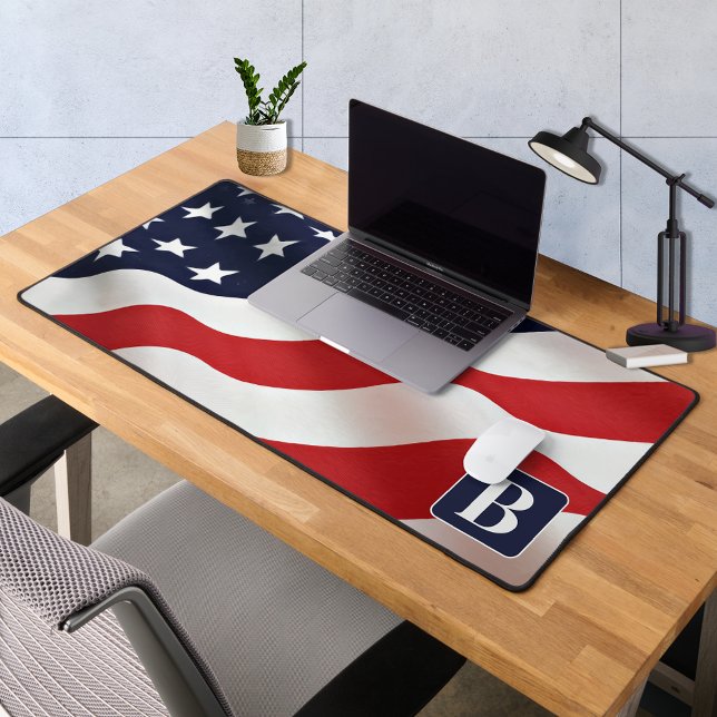American Flag Waving Personalised Monogram Desk Mat (Creator Uploaded)