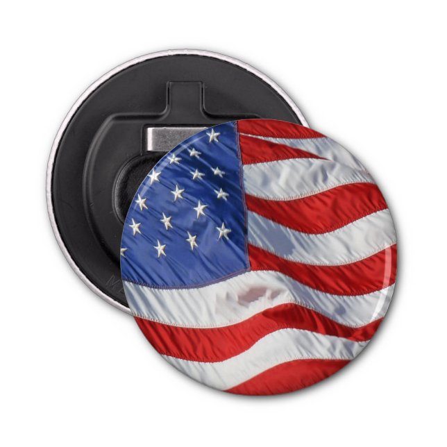 American Flag Waving Wind Patriotic USA Bottle Opener (Front)