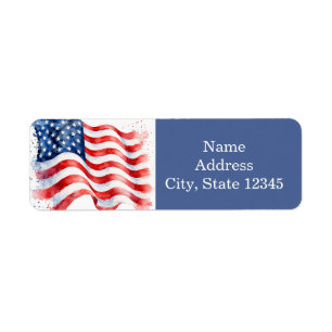 American Flag Wavy USA Patriotic blue Return Address Label
