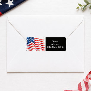 American Flag Wavy USA Patriotic Return Address Label