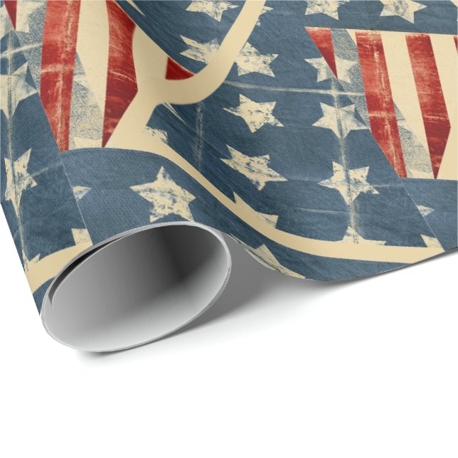 American Flag Weathered Stars and Stripes Wrapping Paper (Roll Corner)
