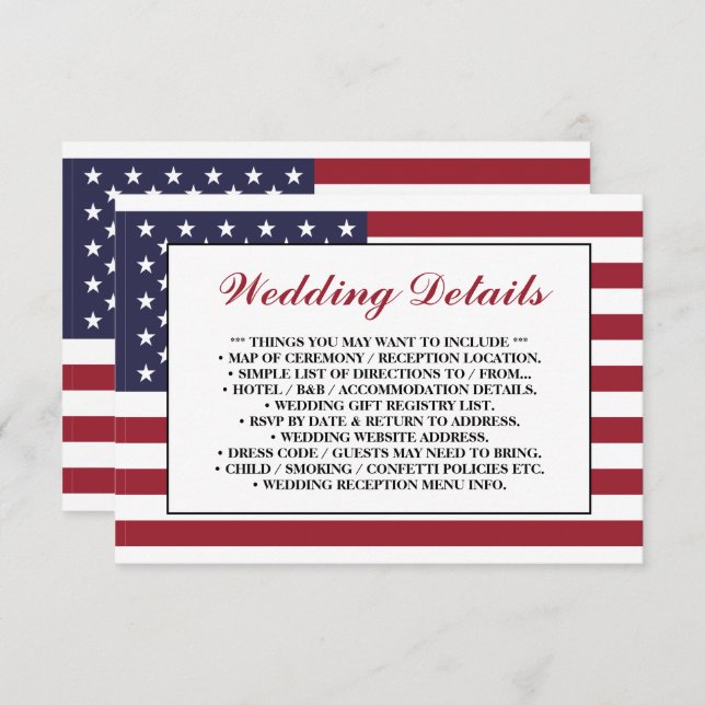 American Flag Wedding Detail Enclosure Card (Front/Back)