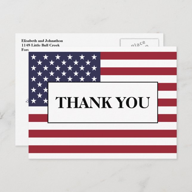 American Flag Wedding Thank You Announcement Postcard (Front/Back)