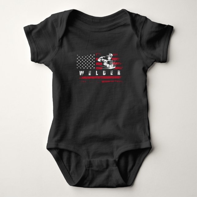 American Flag Welder USA Metalworking Weld Baby Bodysuit (Front)