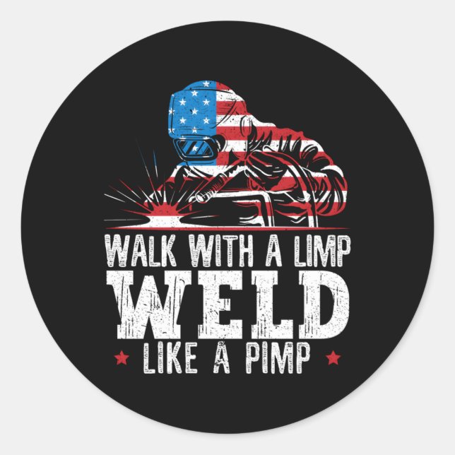 American Flag Welder Welding Distressed Classic Round Sticker (Front)