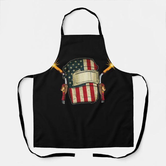 American Flag Welding Helmet Shape Cute Welder Apron (Front)