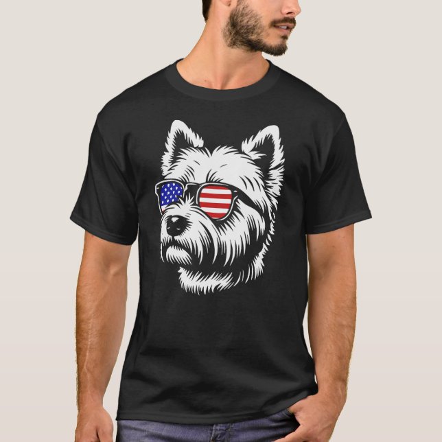 American Flag West Highland White Terrier Dog West T-Shirt (Front)