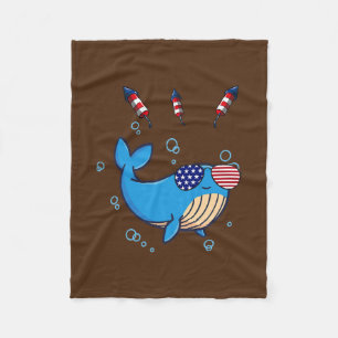 American Flag Whale 4 July  Fleece Blanket
