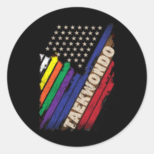 American Flag White Black Belt Colours Taekwondo M Classic Round Sticker