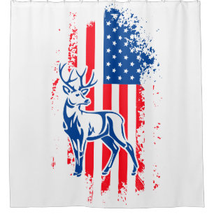 American Flag & Whitetail Buck Shower Curtain