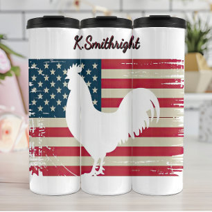 American Flag with a White Rooster Thermal Tumbler