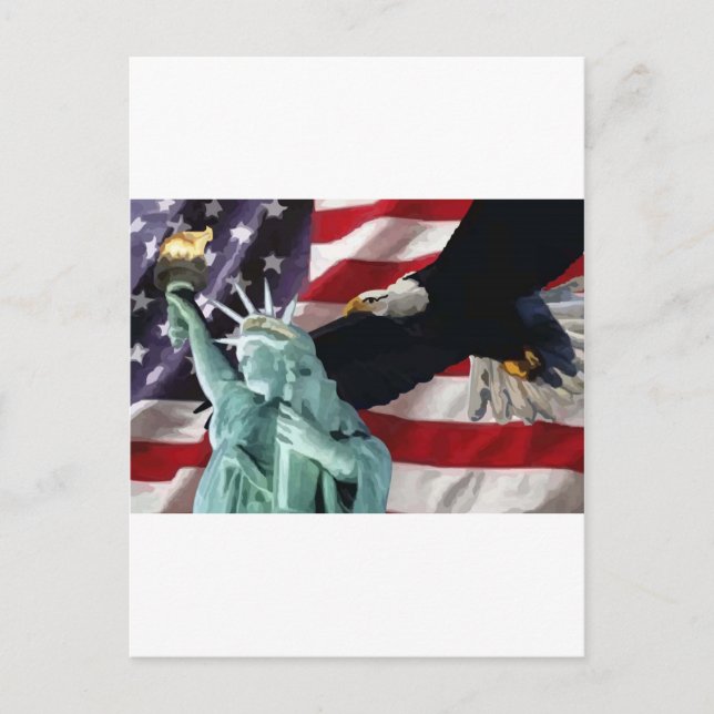 American Flag with American Eagle & Lady Liberty Postcard (Front)