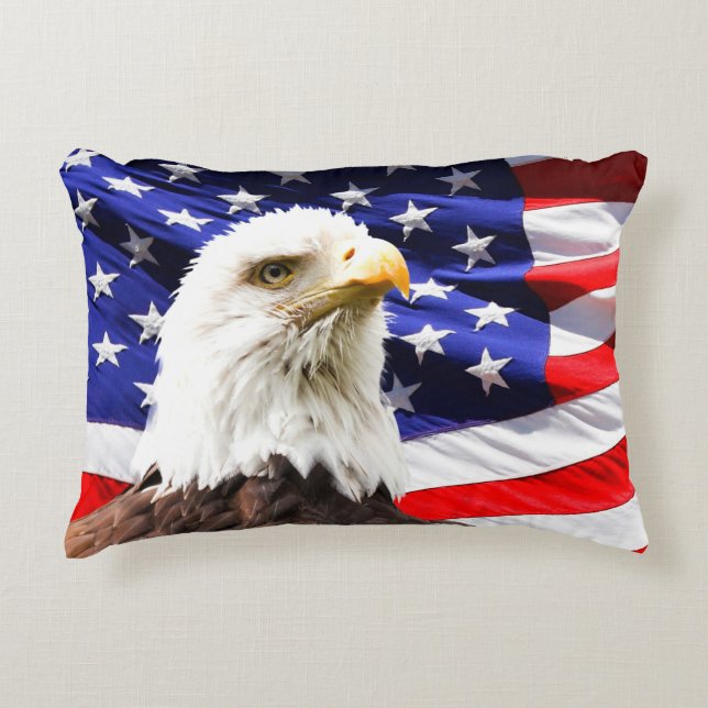 American Flag with Bald Eagle Decorative Cushion (Front)