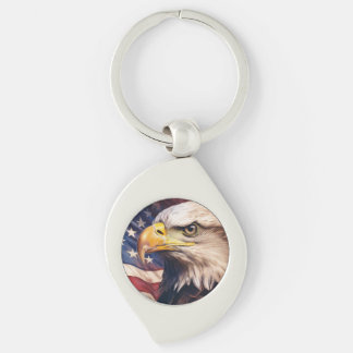American Flag with Bald Eagle Head Key Ring