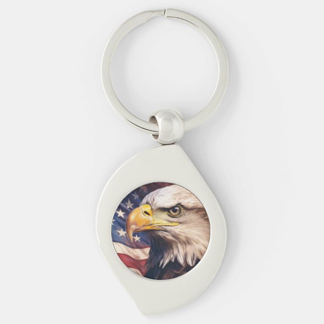 American Flag with Bald Eagle Head Key Ring (Front)