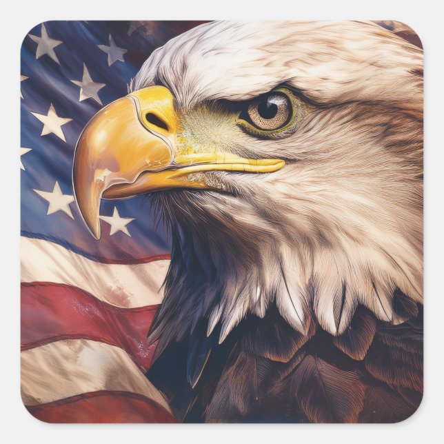 American Flag with Bald Eagle Head Square Sticker (Front)