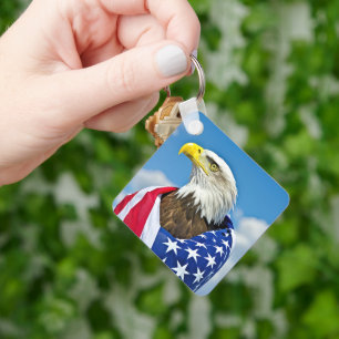 American Flag With Bald Eagle Key Ring