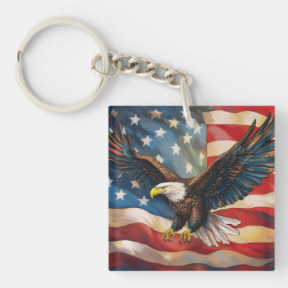 American Flag with Bald Eagle Key Ring